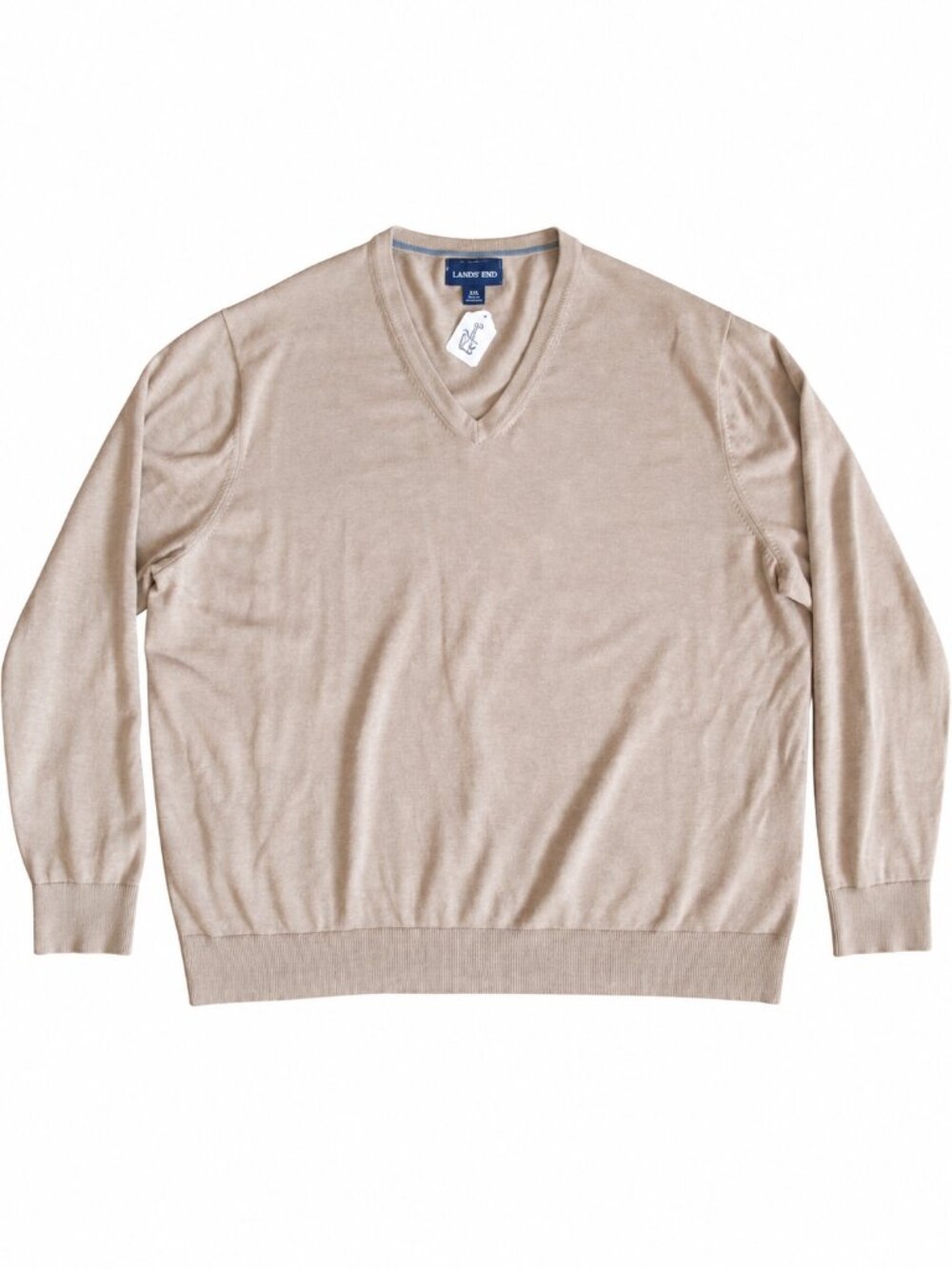 Lands' End Men's Fine Gauge Supima Cotton V-Neck Sweater Tan | XXL/50-52